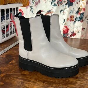 Marc Fisher White and Black Ankle Booties with Platform Sole